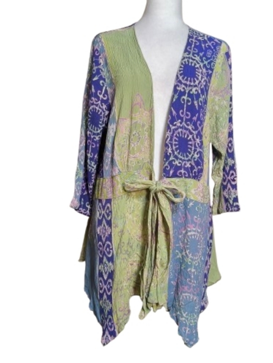 Soft Surroundings Other - Soft Surroundings Floral Scarfed Kimono in Lime, Purple & Pink